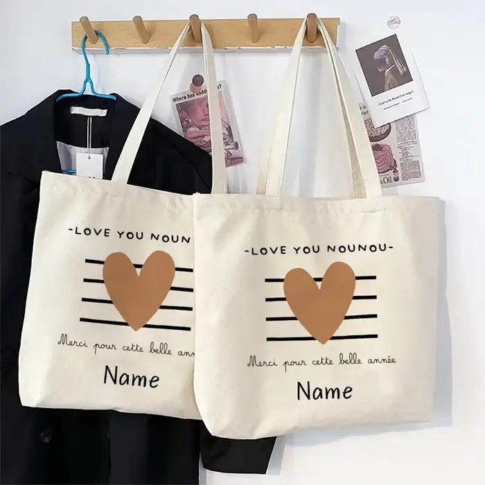 Merci Nounou nom personnalisé sac à main fourre-tout organisateur sacs à provisions réutilisables rangement de voyage
