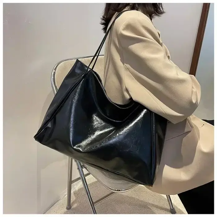 Grand sac pour femmes, pochette sous les bras, grande capacité, sac à bandoulière en cuir Pu souple,