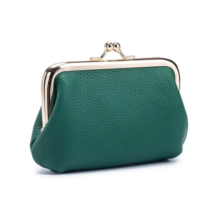 Mini portefeuille Kiss-lock en cuir véritable