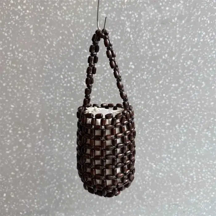 Sac tissé en perles de bois pour femmes, nouveau Design de marque, sac seau ajouré en perles pour bo