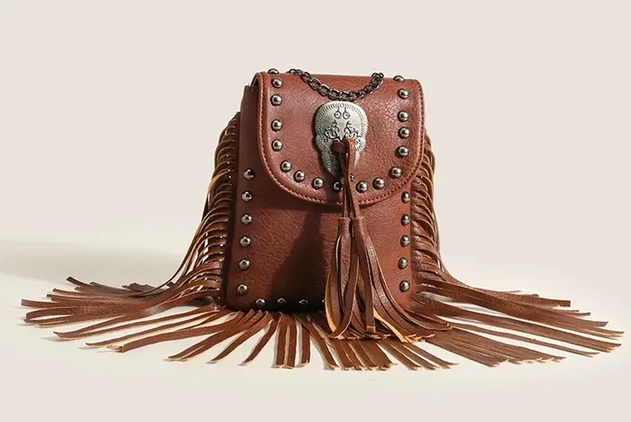 Boho marron Rivet frange petit sac pour femmes sacs à main Hippie gitane bohème gland