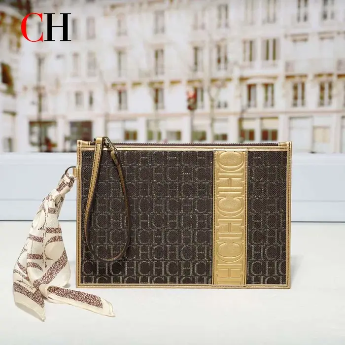 Sac à main vintage pour femme CH avec foulard en soie, pochette à fermeture éclair grande capacité,
