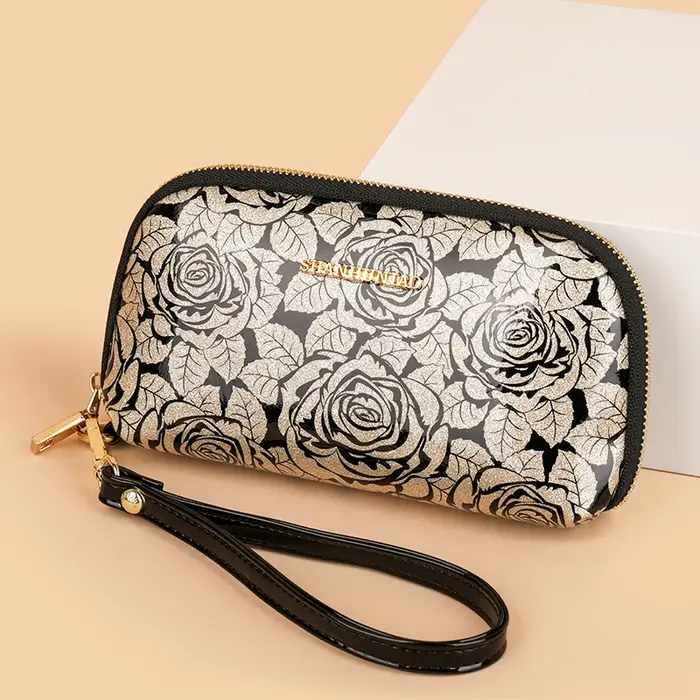 Pochette Imprimée Tendance pour Femme Portefeuille Multifonctionnel à Glissière et Compacte
