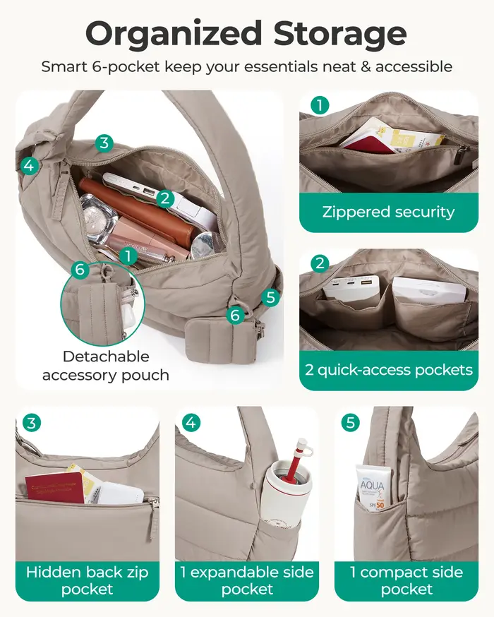 BAGSMART Sac à bandoulière pour femme Petit sac à main bouffant Sac