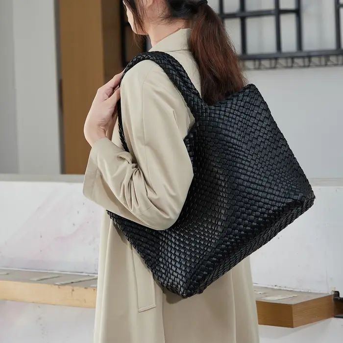 Sac fourre-tout tissé pour femme, sacs à main à bandoulière en cuir végétalien, fourre-tout de plage