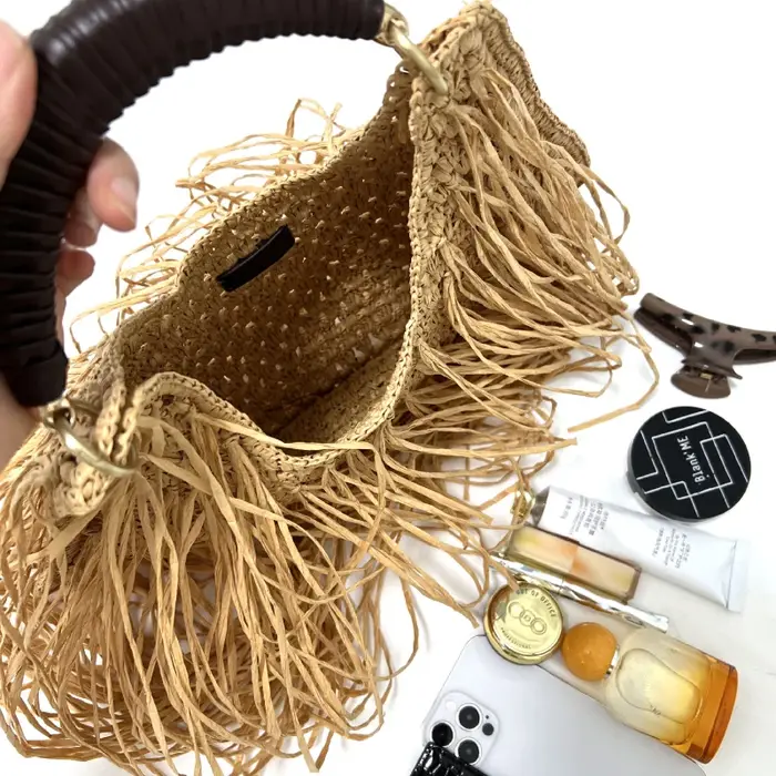 Sac fourre-tout bohème en paille à franges