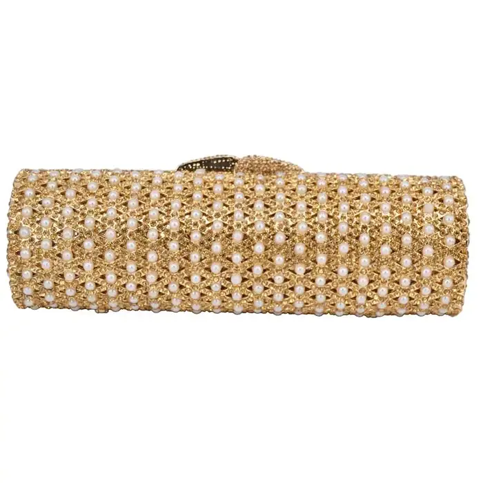 Sac à main cylindrique doré en cristal, pochettes de luxe, bourse de bal, sac de banquet en diamant 