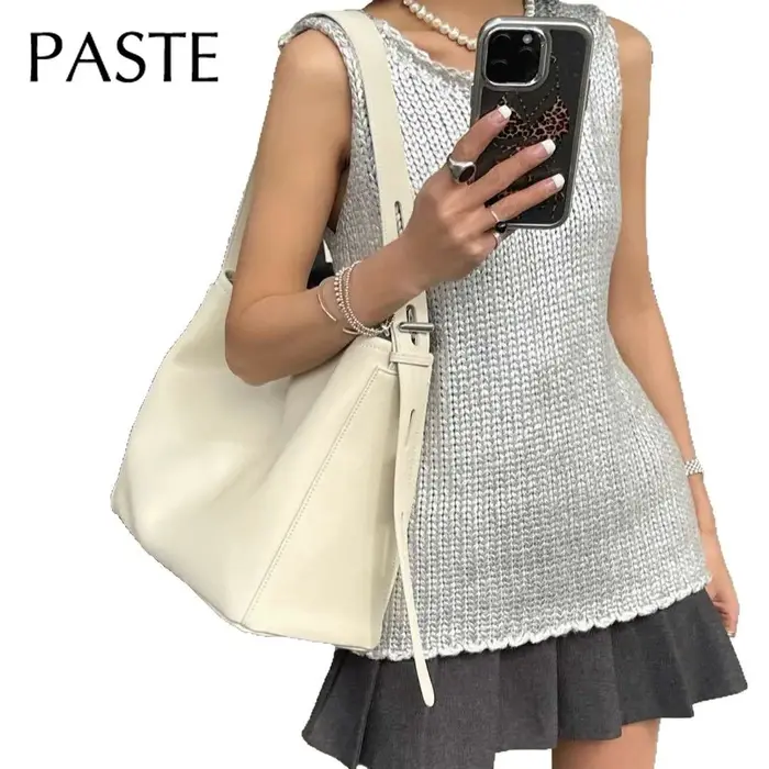 Poignée réglable seau fourre-tout grande capacité brillant Kakhi couleur Beige cireux cuir de vache femmes sac à bandoulière grand sac à main de banlieue