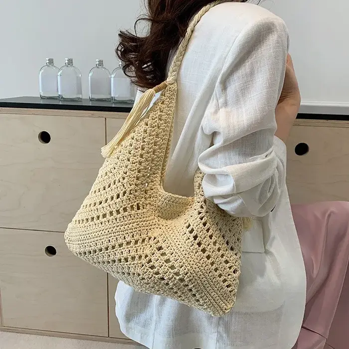 1Pc été décontracté Crochet sac à bandoulière Style Boho plage vacances fourre-tout sacs mode tissé sac tricoté Design