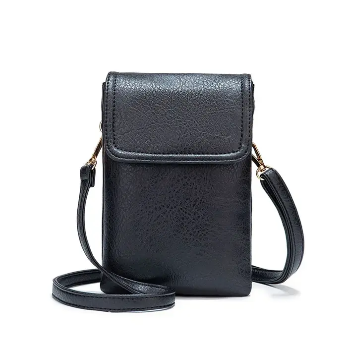 Pochette de téléphone portable en cuir véritable avec bandoulière pour hommes et femmes, petit sac à