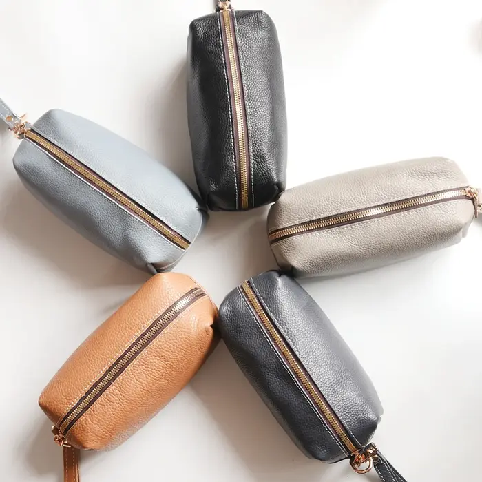 Pochette de maquillage de luxe en cuir véritable pour femmes
