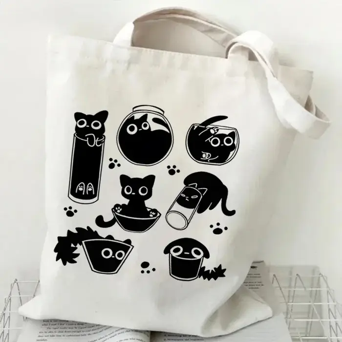 Sac fourre-tout en toile imprimé chat