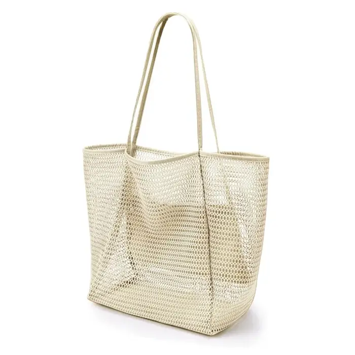 Sac de plage grande capacité pour femme - Sac à bandoulière en polyester tissé durable avec ouverture supérieure pour les voyages et le shopping