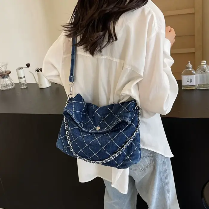 JOSingle-Sac à Main Rétro en Denim pour Femme, Sacs à Bandoulière en Poudre, Fourre-Tout de Grande Capacité, CommPiedmont, Nouvelle Collection Automne 2024