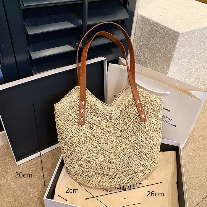 Sac de plage vintage en paille faite à la main