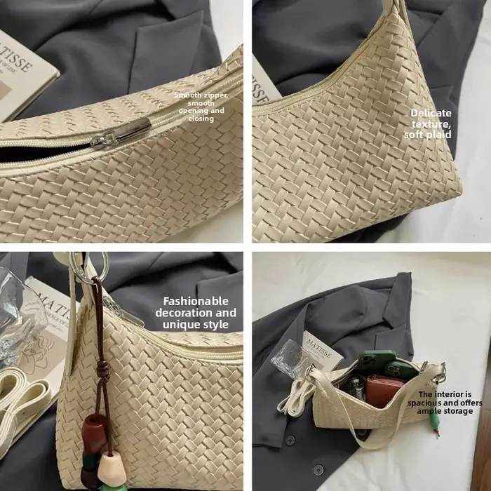 Sac à bandoulière hobo en PU souple à motif tissé