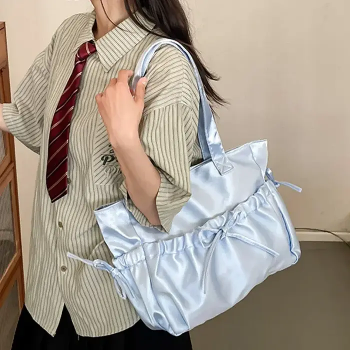 Sac à bandoulière en Nylon plissé pour femmes, élégant nœud, Style coréen, fourre-tout de grande cap