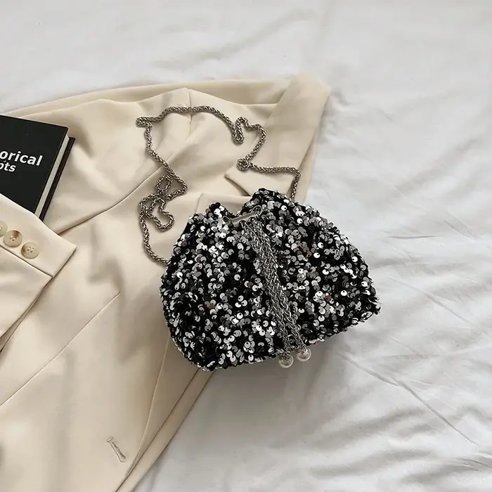 Nouveau sac seau coréen pour femme, élégant et tendance, orné de paillettes, style yeux brillants, s