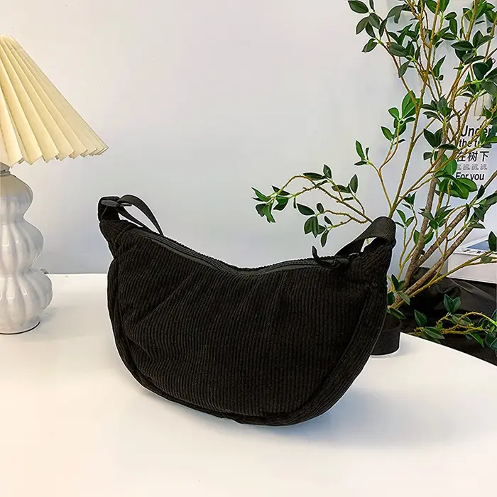 Sac à bandoulière Hobos en velours côtelé pour femmes, couleur unie, rétro décontracté, sacs à bando