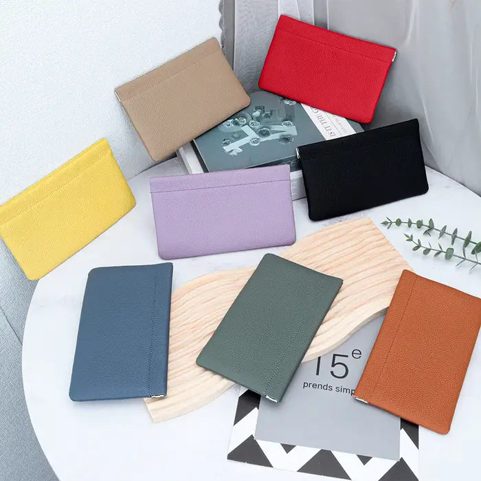 Pochette à pince en cuir véritable pour femme