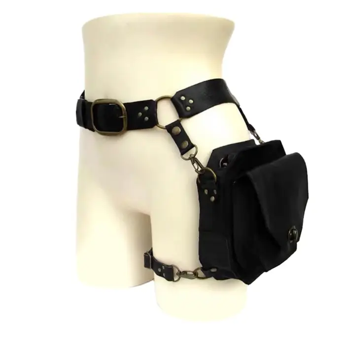 Sac banane carré rétro punk en PU, petit sac de hanche carré pour femme, sac bandoulière multifoncti
