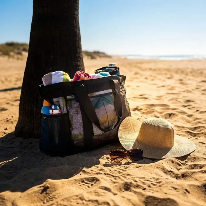 Sac de plage en filet, grand sac fourre-tout