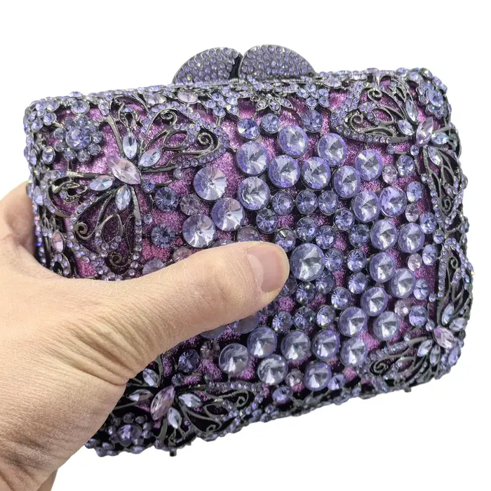 Boutique de FGG : Sacs à main de soirée lilas en strass pour femmes