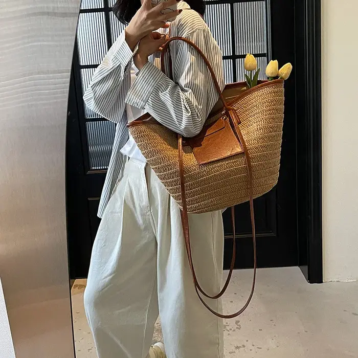Sac à bandoulière en paille pour femme 2026, grande capacité, sac d'été fait main, nouveau sac de pl