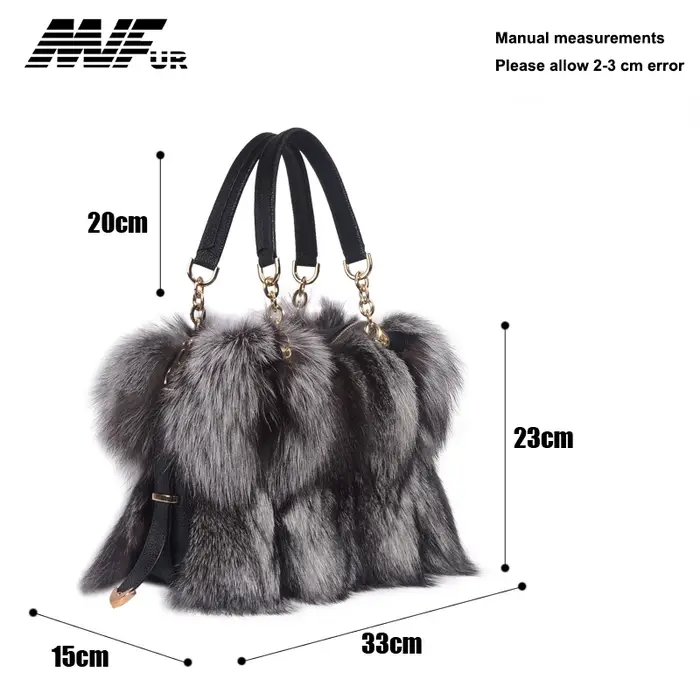 MS.Minshu-Sac à main en renard argenté naturel pour femme