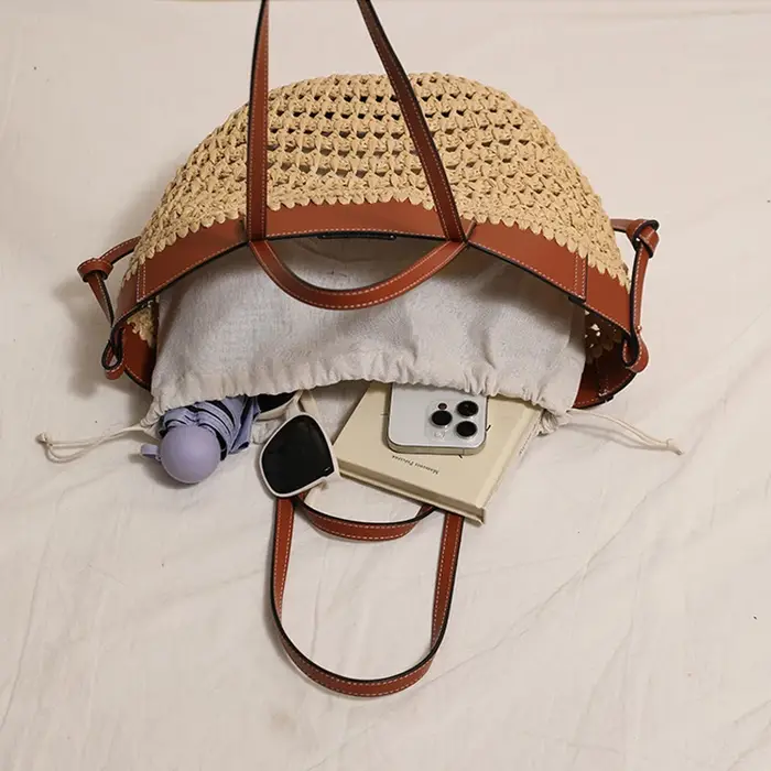 SHELKSBAG Sac fourre-tout en paille tressée tendance pour femme