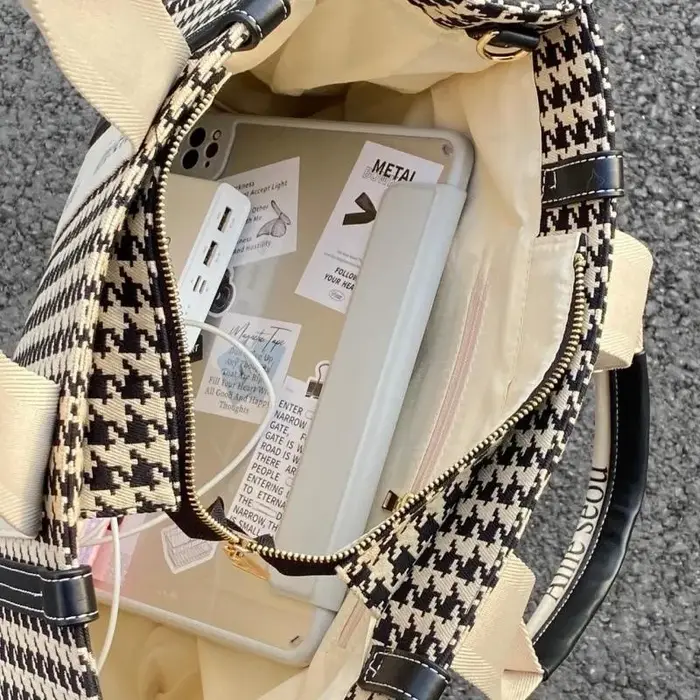 Sac fourre-tout pied-de-poule pour femmes