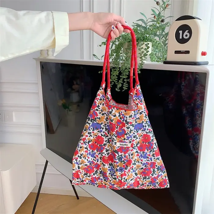 Sac de shopping à bandoulière de grande capacité pour femmes, fourre-tout en toile de coton à la mod