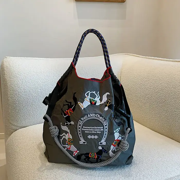 Sac de shopping brodé Wanli Horse, style japonais, grande capacité, sac fourre-tout bandoulière en n