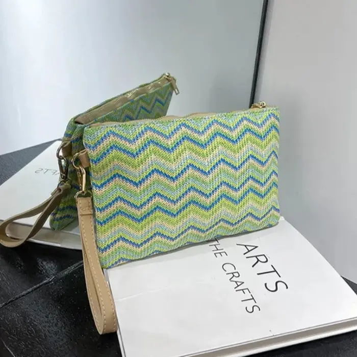 Sac à main vintage tissé à la main, pochette colorée, sac de plage long, fait main, décontracté, por