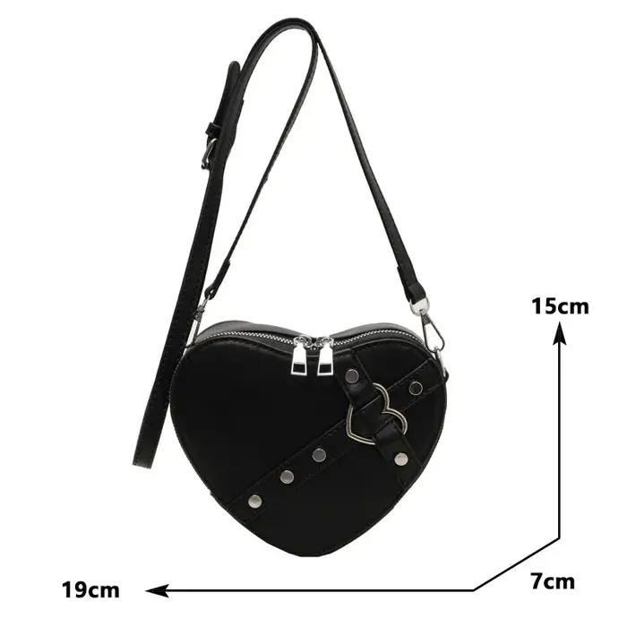Vintage Y2K petite chaîne Rivet sac à bandoulière en forme de coeur sac à main rouge en cuir PU gothique sac