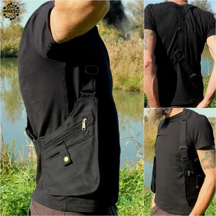 Sac multifonctionnel Durable, multi-poches, réglable, grande capacité, noir, sacs en toile décontrac
