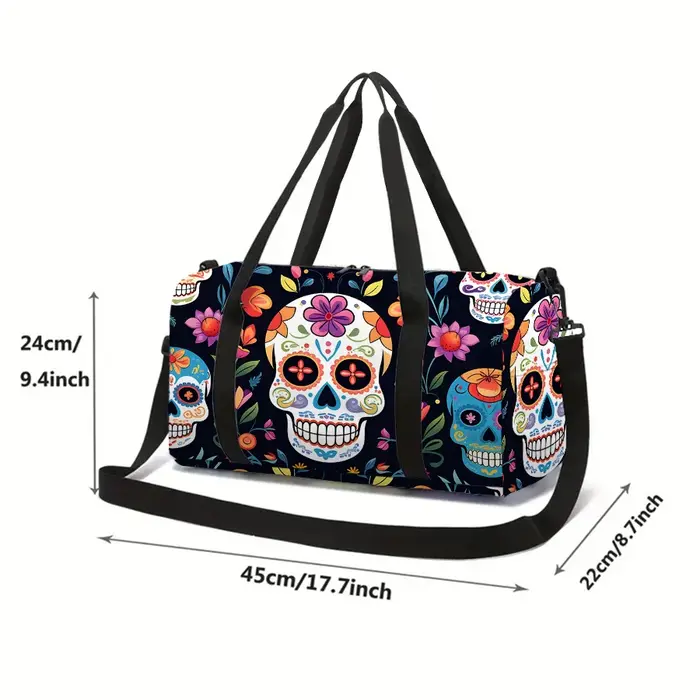 Sac de voyage coloré à grande capacité avec motif de crâne pour garçon/fille