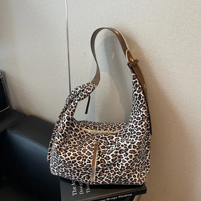 Faux daim léopard grande capacité sacs à bandoulière automne rétro polyvalent femmes