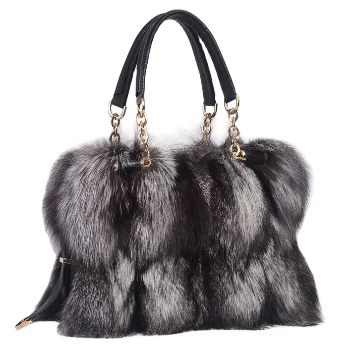 MS.Minshu-Sac à main en renard argenté naturel pour femme