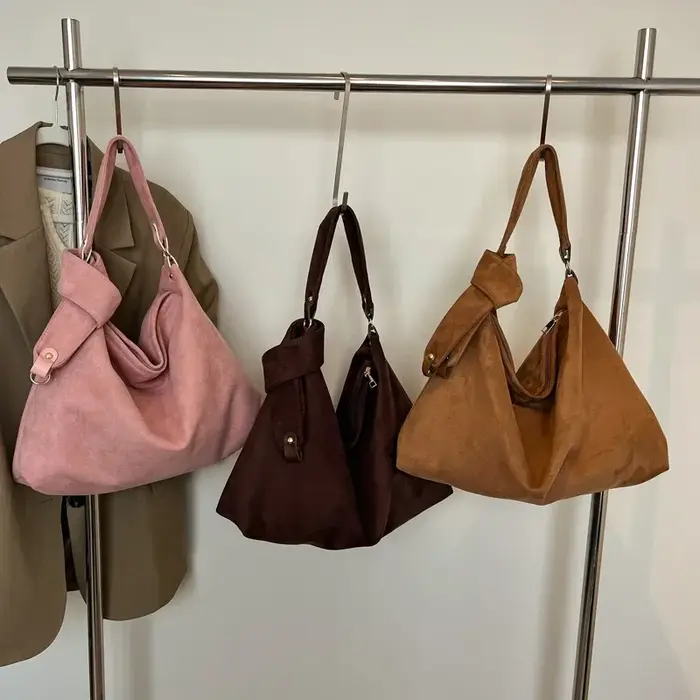Sacs à bandoulière en daim solide avec fermeture éclair pour femmes