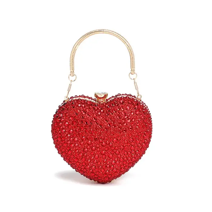 Luxe diamant incrusté coeur forme cristal pochette sac à main pierres soirée de mariage sac à bandou