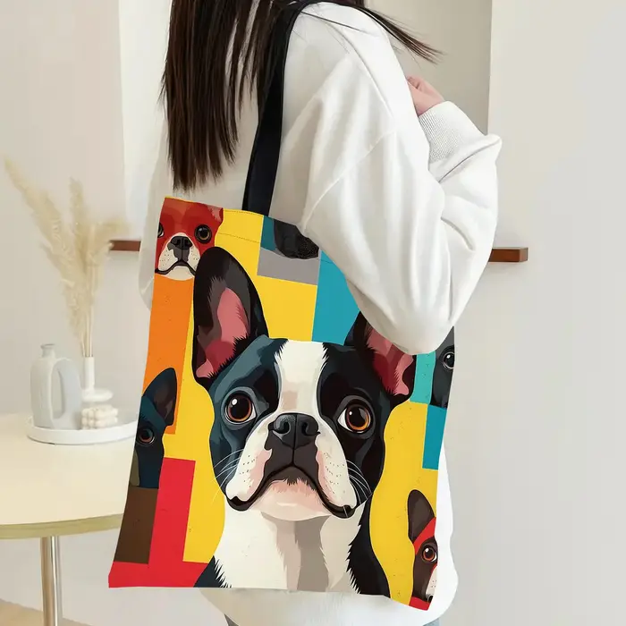 Sac fourre-tout réutilisable en polyester imprimé Boston Terrier