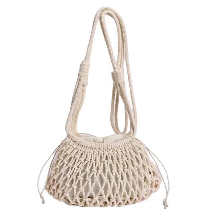 Sac à bandoulière en macramé tressé en paille pour femme, collection été 2026, style rétro bohème aj