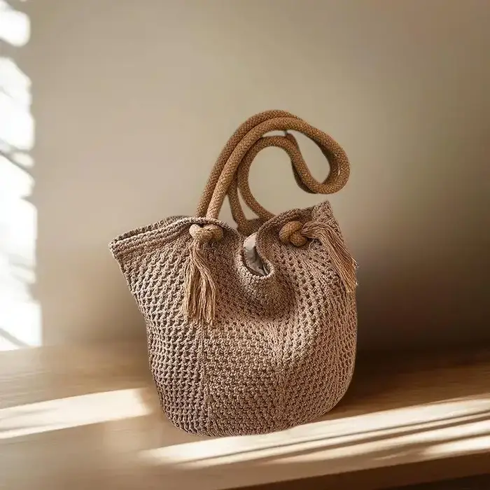 Sacs à bandoulière pour femmes, fourre-tout tricoté décontracté, fourre-tout fait à la main, grande capacité, sac creux d'été