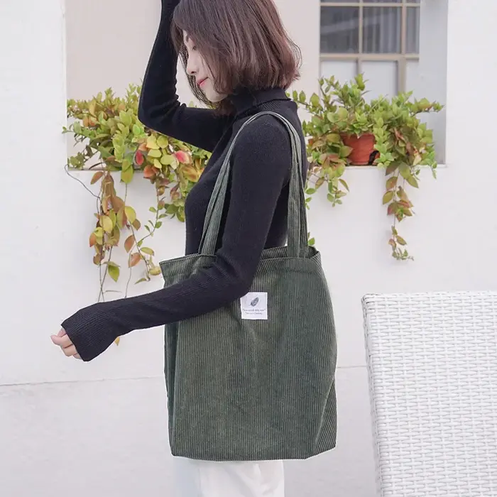 Sac à provisions en velours côtelé pour femme
