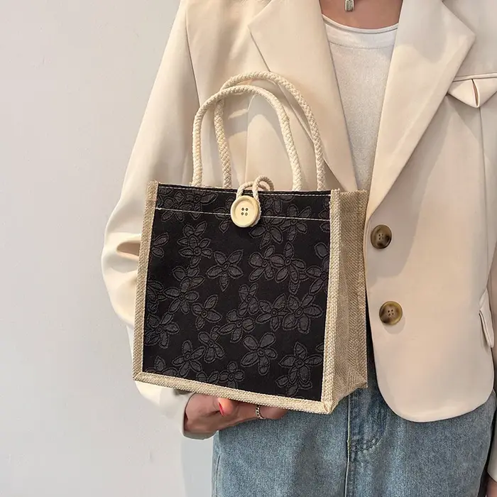Sac fourre-tout en lin vintage pour femmes