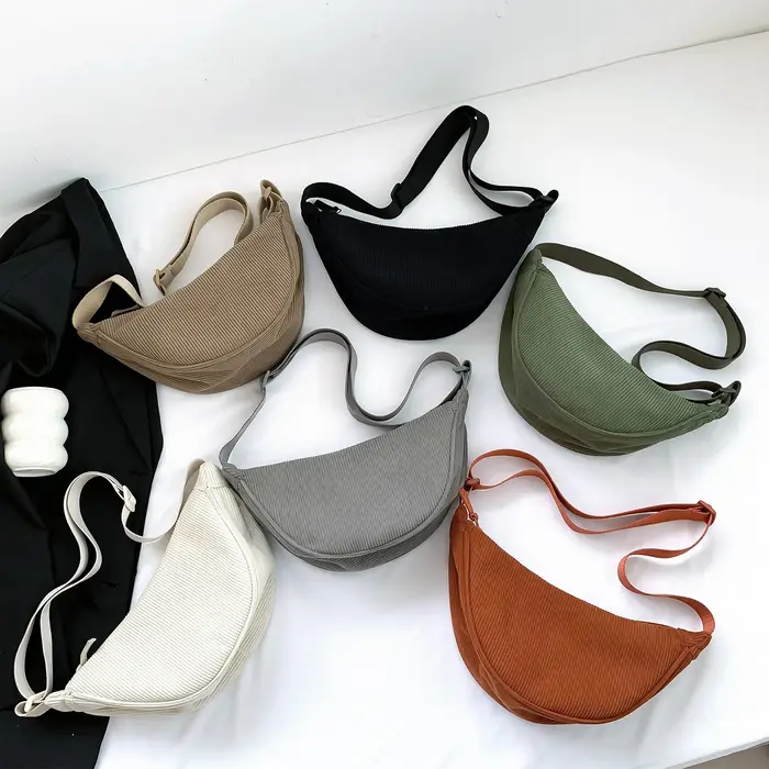 Sac à bandoulière en velours côtelé orange pour femme