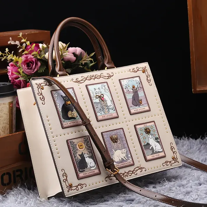 Sac de créateur vintage et de luxe avec broderie délicate impression de chat sac fourre-tout populaire et à la mode pour femmes de grande capacité