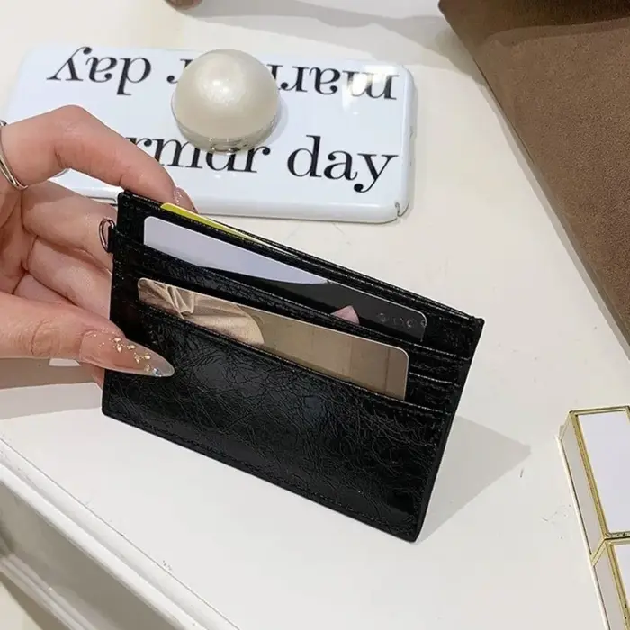 Portefeuille compact ultra-fin en cuir craquelé