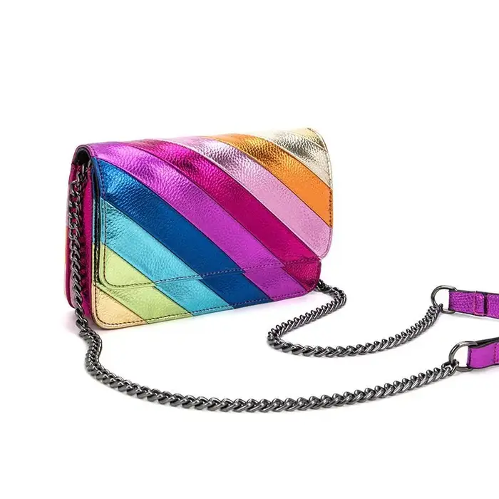 Arc-en-ciel femmes sacs à bandoulière petit sac à main carré mode chaîne colorée sac
